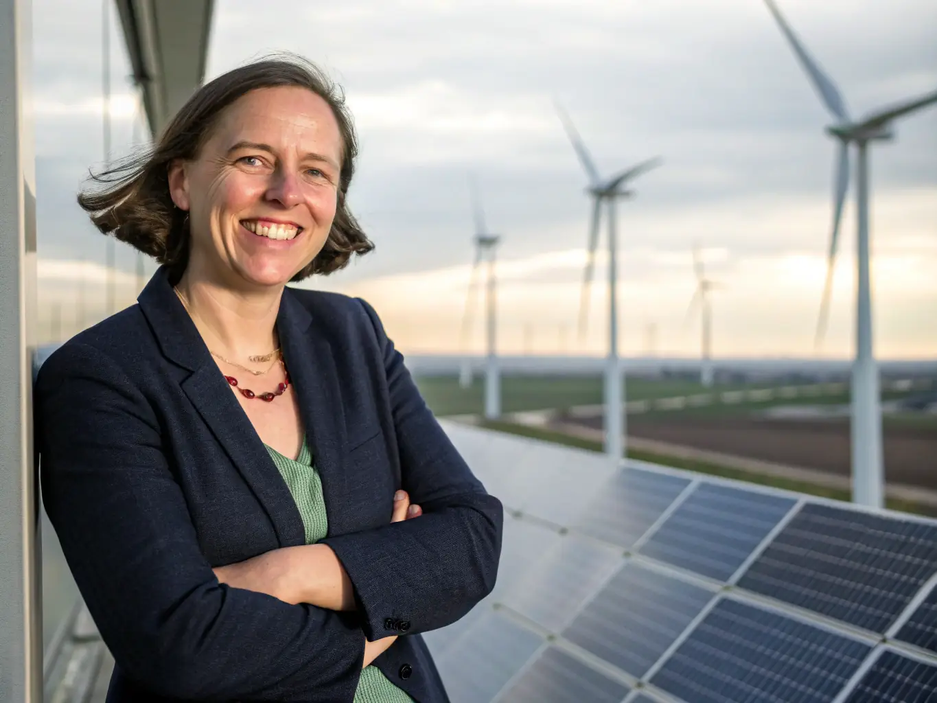 A professional headshot of Dr. Emily Carter, a leading expert in renewable energy technologies, smiling confidently. She is a keynote speaker at the upcoming Convectionly conference.