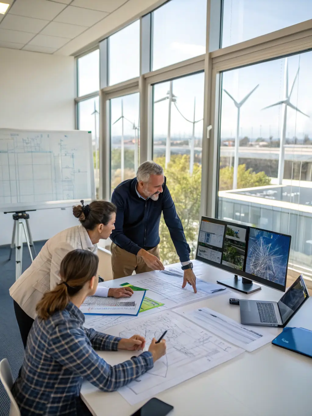 A photograph of a modern conference hall in London, showcasing a panel discussion on sustainable energy solutions, with diverse attendees and a focus on innovation.